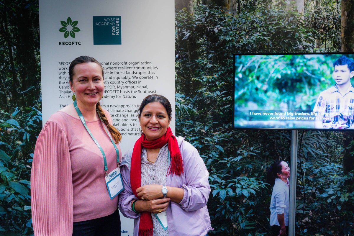 Our Gender Equality and Social Inclusion lead, Srijana Baral shares a moment with fellow scientist Professor Irmeli Mustalahti, University of Eastern Finland. 
