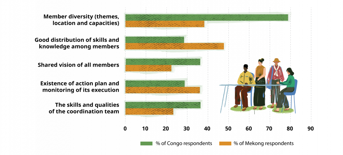 Figure 4. Top five internal factors contributing to effectiveness, according to network leaders and members