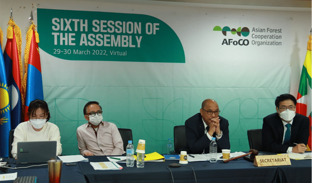 People at the Asian Forest Cooperation Organization (AFoCO) Assembly on 29-30 March 2022.