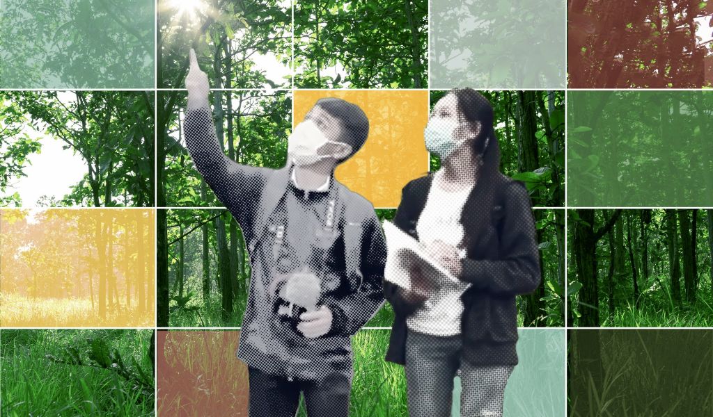 Two students in the forest