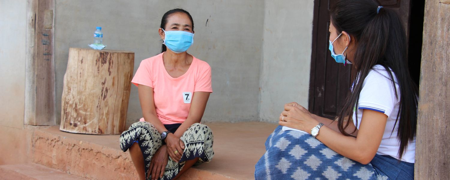 Woman is interviewed about COVID-19 in Lao PDR