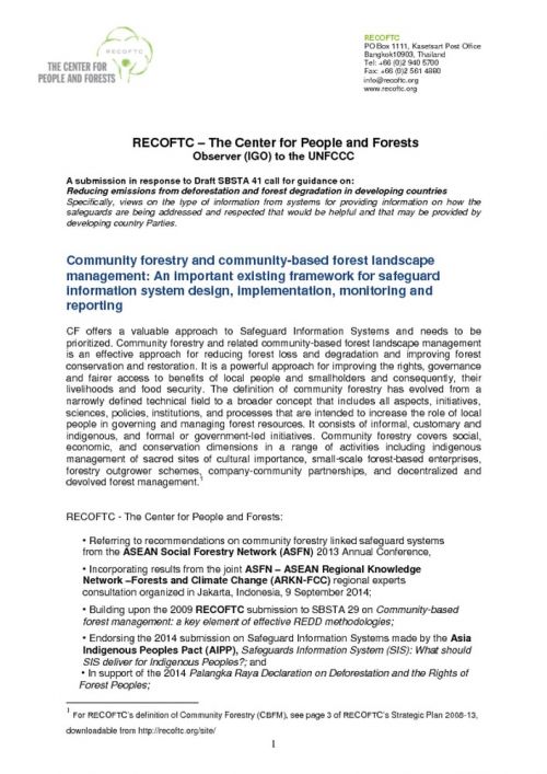 Community Forestry and Community-based Forest Landscape Management for Safeguard Information Systems: An Important Existing Framework for Safeguard Information System Design, Implementation, Monitoring and Reporting