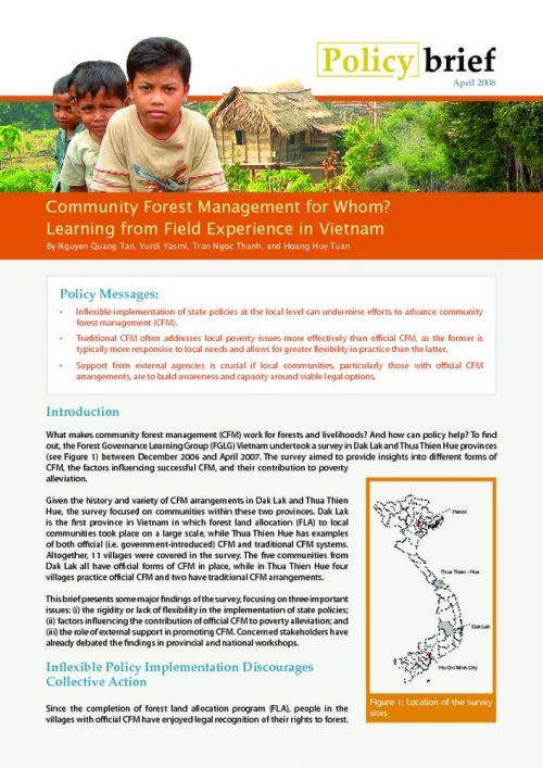 Community Forestry Management for Whom? Learning from Field Experience in Vietnam