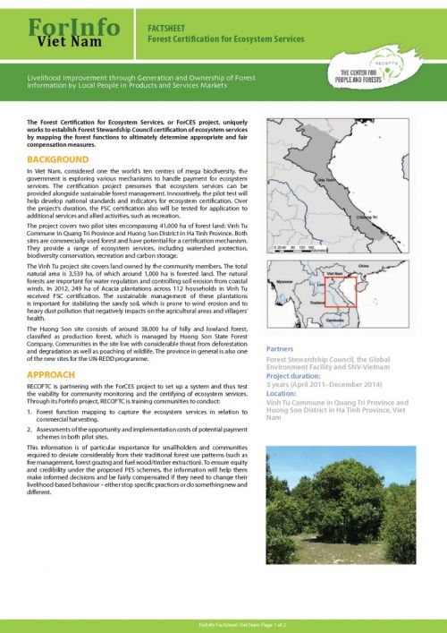 ForInfo Factsheet: Forest Certification for Ecosystem Services